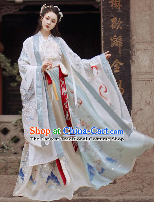 Traditional China Jin Dynasty Palace Beauty Embroidered Hanfu Dress Ancient Royal Princess Historical Clothing