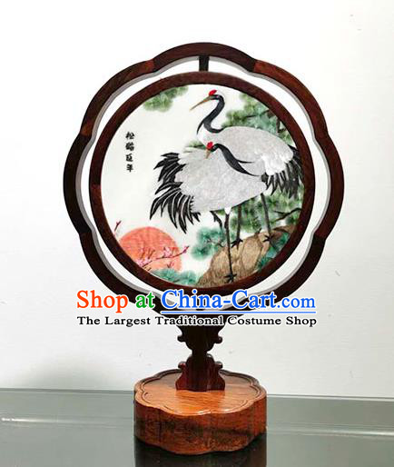 China Handmade Wood Decoration Table Lantern Screen Embroidered Cranes LED Bedside Lamp