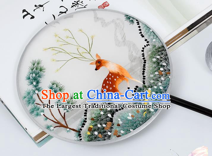 China Classical Dance Silk Fan Traditional Suzhou Embroidered Circular Fan Handmade Palace Fan