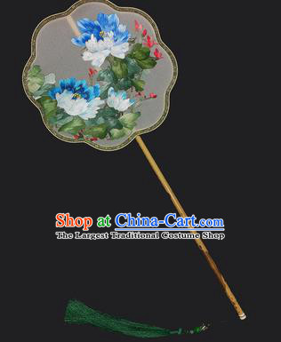 China Classical Hanfu Fan Traditional Embroidered Peony Silk Fan Handmade Palace Fan