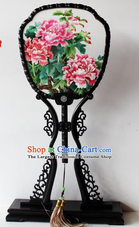China Handmade Embroidered Peony Silk Fan Traditional Palace Fan Classical Dance Fan