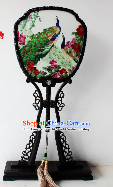 China Classical Dance Blackwood Fan Handmade Embroidered Peacock Silk Fan Traditional Palace Fan