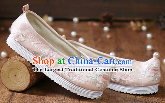 China Embroidered Peach Blossom Shoes Pink Cloth Shoes Traditional Hanfu Princess Shoes