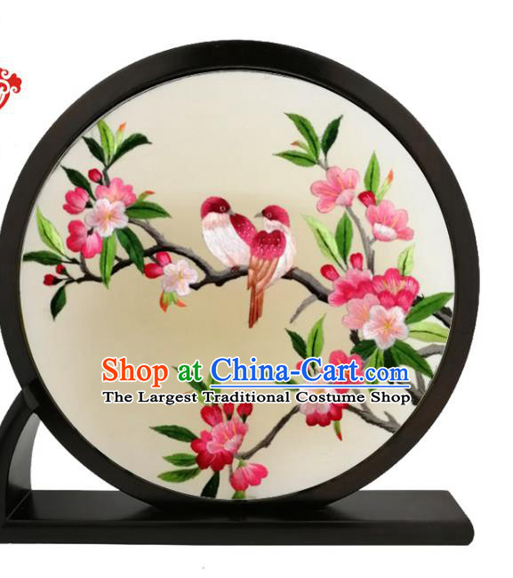 China Handmade Embroidery Begonia Desk Screen Traditional Blackwood Round Table Screen Furniture