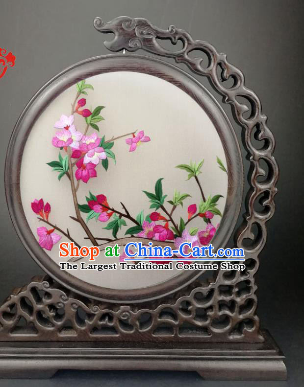 Chinese Traditional Little Furniture Suzhou Embroidered Begonia Wenge Carving Table Screen