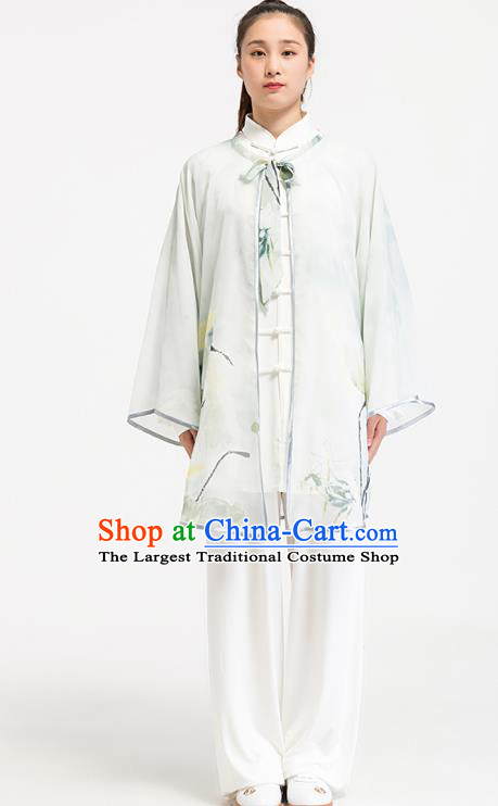 China Tai Chi Training Clothing Traditional Martial Arts Ink Painting Orchids Cape