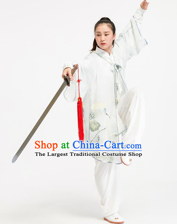 China Tai Chi Training Clothing Traditional Martial Arts Ink Painting Orchids Cape