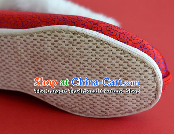 China Bride Shoes Traditional Red Satin Shoes National Cotton Padded Shoes