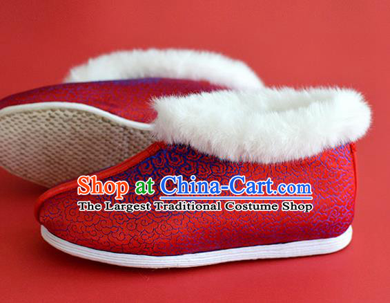 China Bride Shoes Traditional Red Satin Shoes National Cotton Padded Shoes