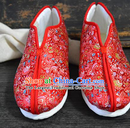 China Traditional Red Brocade Shoes National Winter Cotton Padded Shoes New Year Shoes
