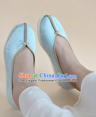 China National Shoes Traditional Hanfu Light Blue Satin Shoes Women Shoes
