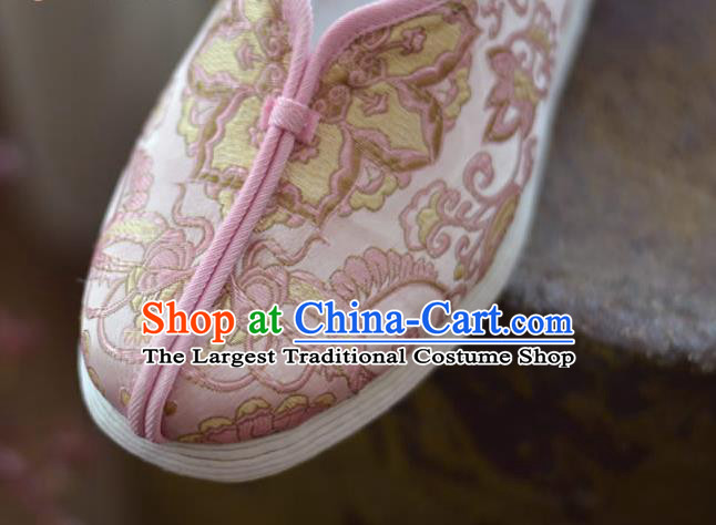 China Traditional Tai Chi Shoes National Women Cloth Shoes Pink Brocade Shoes