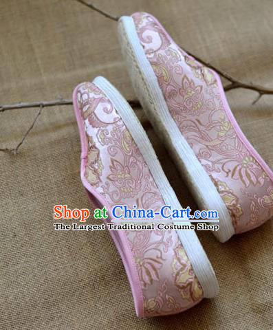 China Traditional Tai Chi Shoes National Women Cloth Shoes Pink Brocade Shoes