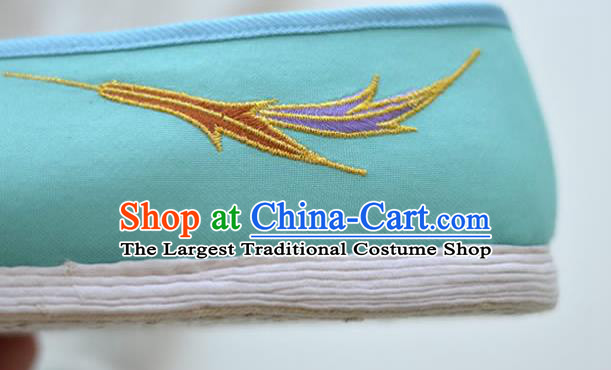 China National Women Shoes Embroidered Green Cloth Shoes Traditional Shoes