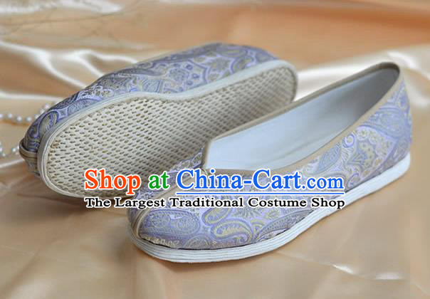 China National Women Shoes Traditional Hanfu Lilac Brocade Shoes Kung Fu Shoes