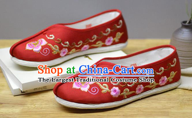 China National Embroidered Plum Shoes Traditional Wedding Shoes Red Cloth Shoes
