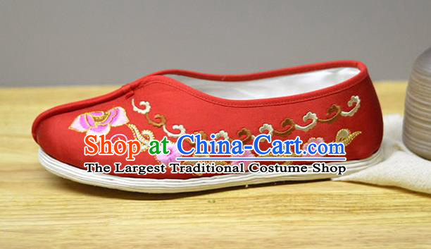 China National Embroidered Plum Shoes Traditional Wedding Shoes Red Cloth Shoes