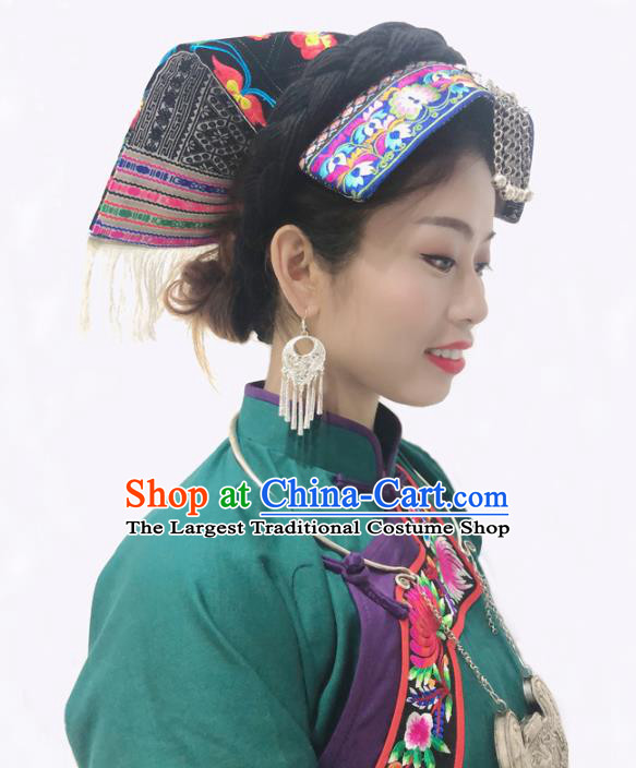 Chinese Yunnan Hmong Ethnic Woman Folk Dance Costume Miao Nationality Dress Minority Stage Show Clothing and Tassel Hat
