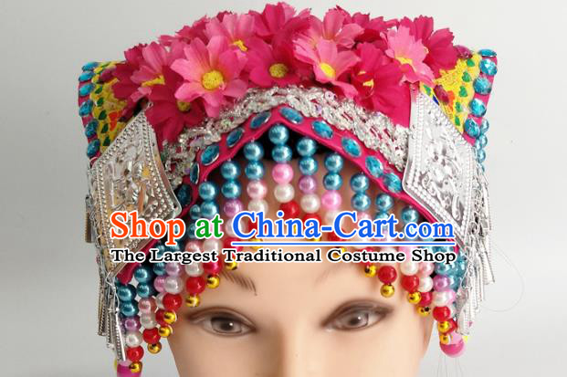 China Xiangxi Ethnic Minority Woman Headwear Traditional Yi Nationality Folk Dance Beads Tassel Hat