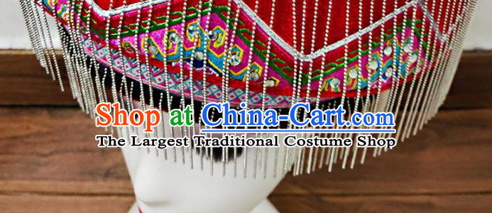 China Traditional Tujia Nationality Folk Dance Embroidered Hat Sichuan Ethnic Minority Wedding Headwear
