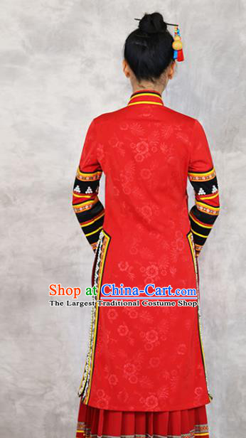 Chinese Lahu Nationality Bride Red Dress Outfits Yunnan Ethnic Woman Costume Yunnan Minority Clothing