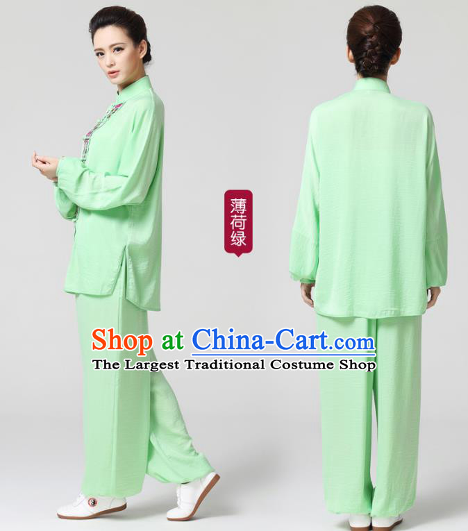 China Female Tai Chi Kung Fu Training Uniforms Traditional Martial Arts Light Green Clothing