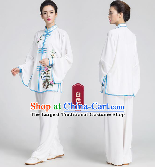 Chinas Traditional Embroidered White Outfits Top Kung Fu Tai Chi Competition Costume