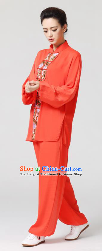 China Traditional Kung Fu Red Flax Clothing Tai Chi Chuan Competition Embroidered Uniforms