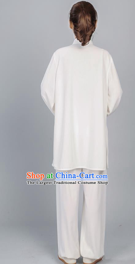 China Tai Chi Training Clothing Kung Fu White Flax Costumes Martial Arts Ink Painting Lotus Uniforms