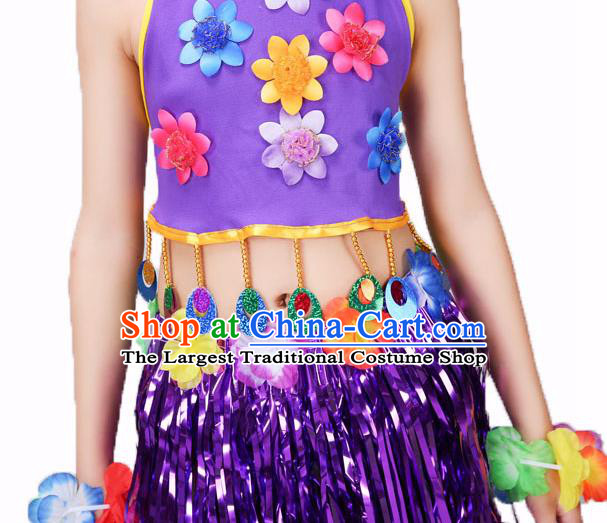 Top Hawaiian Dance Dress Stage Performance Clothing Children Day Dance Purple Outfits