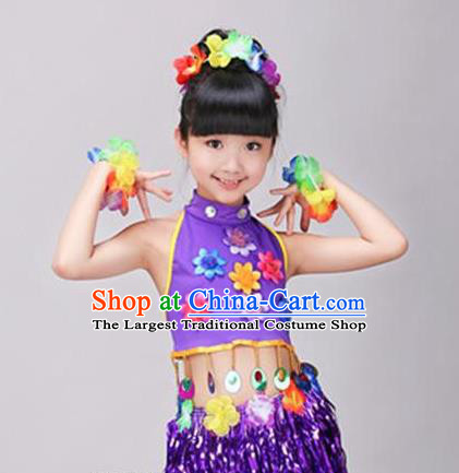 Top Hawaiian Dance Dress Stage Performance Clothing Children Day Dance Purple Outfits