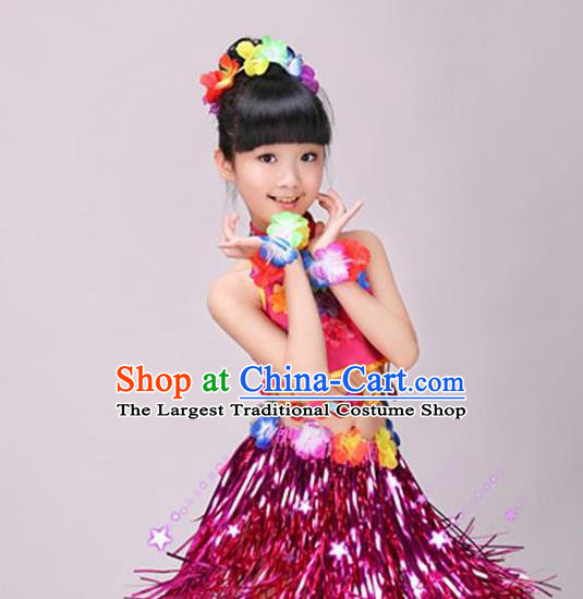 Top Children Day Dance Rosy Outfits Hawaiian Dance Dress Stage Performance Clothing