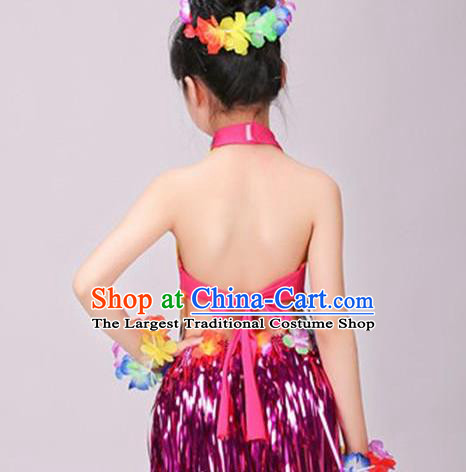 Top Children Day Dance Rosy Outfits Hawaiian Dance Dress Stage Performance Clothing