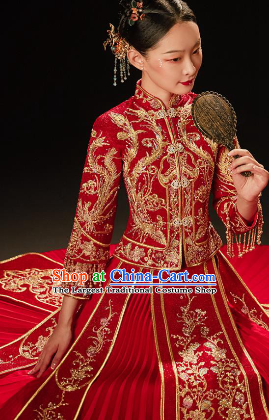 Chinese Classical Xiuhe Suit Drilling Outfits Traditional Wedding Toast Clothing Bride Embroidered Costumes