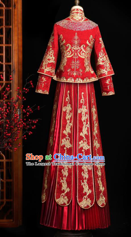 Chinese Classical Bride Embroidered Costumes Xiuhe Suit Drilling Outfits Traditional Wedding Toast Clothing
