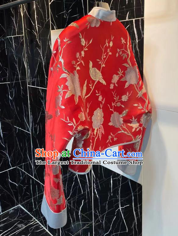 China Traditional Tang Suit Overcoat Woman Embroidered Red Brocade Jacket