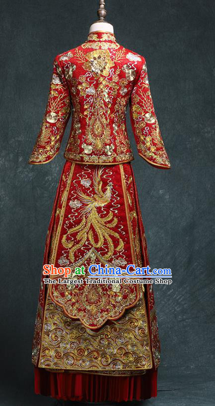 Chinese Traditional Xiuhe Suit Wedding Toast Clothing Embroidery Red Outfits Ancient Bride Diamante Phoenix Costumes