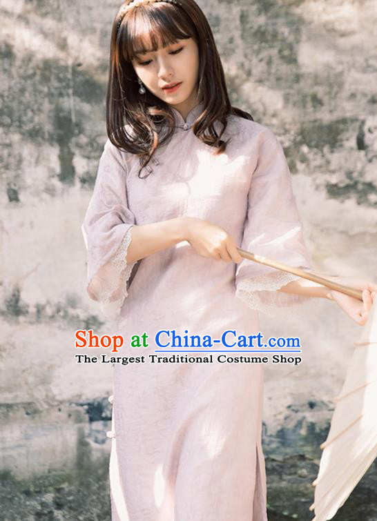Chinese Traditional Women Clothing Lilac Qipao Dress National Cheongsam