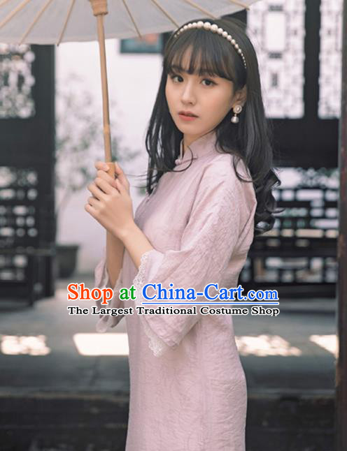 Chinese Traditional Women Clothing Lilac Qipao Dress National Cheongsam