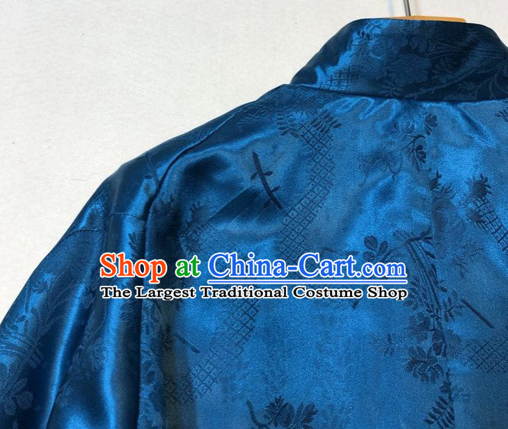 China Woman Classical Deep Blue Silk Jacket Traditional Tang Suit Outer Garment