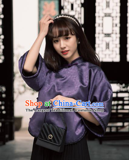 China Classical Deep Purple Cheongsam Shirt Tang Suit Upper Outer Garment