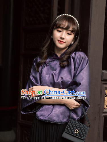 China Classical Deep Purple Cheongsam Shirt Tang Suit Upper Outer Garment