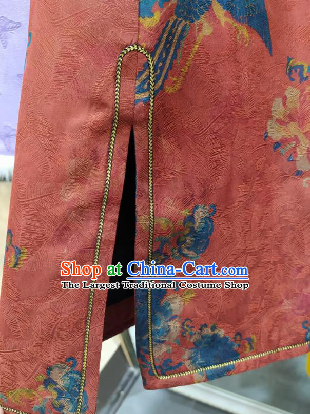 Chinese Classical Phoenix Pattern Red Qipao Dress Traditional Silk Cheongsam National Women Clothing