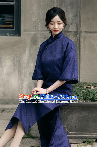 Chinese National Purple Cheongsam Traditional Young Woman Clothing Shanghai Wide Sleeve Qipao Dress