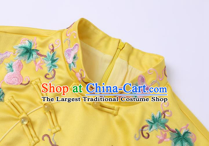 China Winter Woman Embroidered Butterfly Yellow Brocade Jacket Traditional Tang Suit Coat