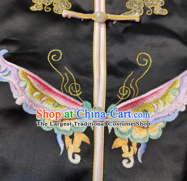 Chinese Tang Suit Waistcoat National Embroidered Butterfly Black Brocade Vest Upper Outer Garment