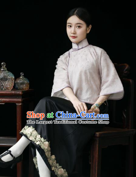 China Classical Lilac Cheongsam Shirt Tang Suit Upper Outer Garment Slant Opening Blouse