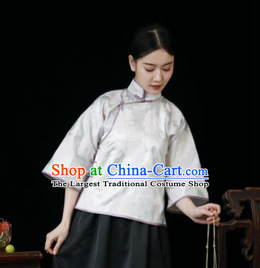 China Classical White Brocade Shirt Tang Suit Upper Outer Garment Cheongsam Blouse