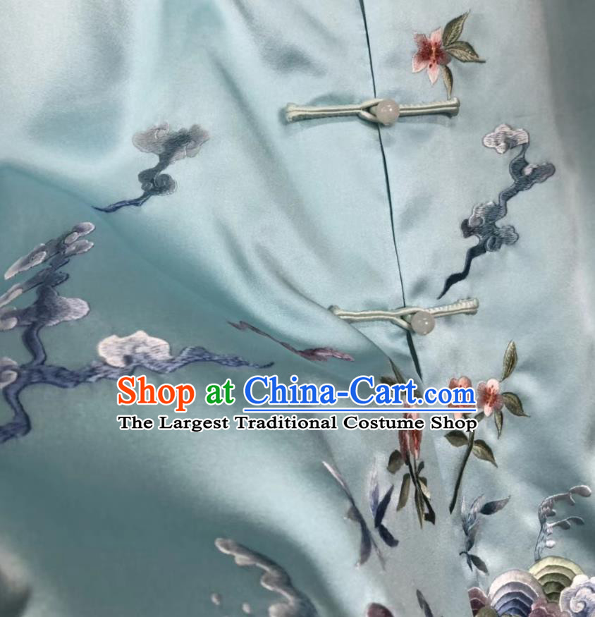 Chinese National Embroidered Blue Silk Vest Upper Outer Garment Tang Suit Waistcoat