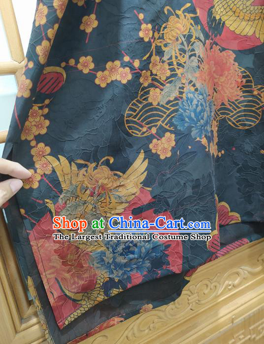 Chinese National Women Clothing Classical Navy Qipao Dress Traditional Printing Cranes Cheongsam